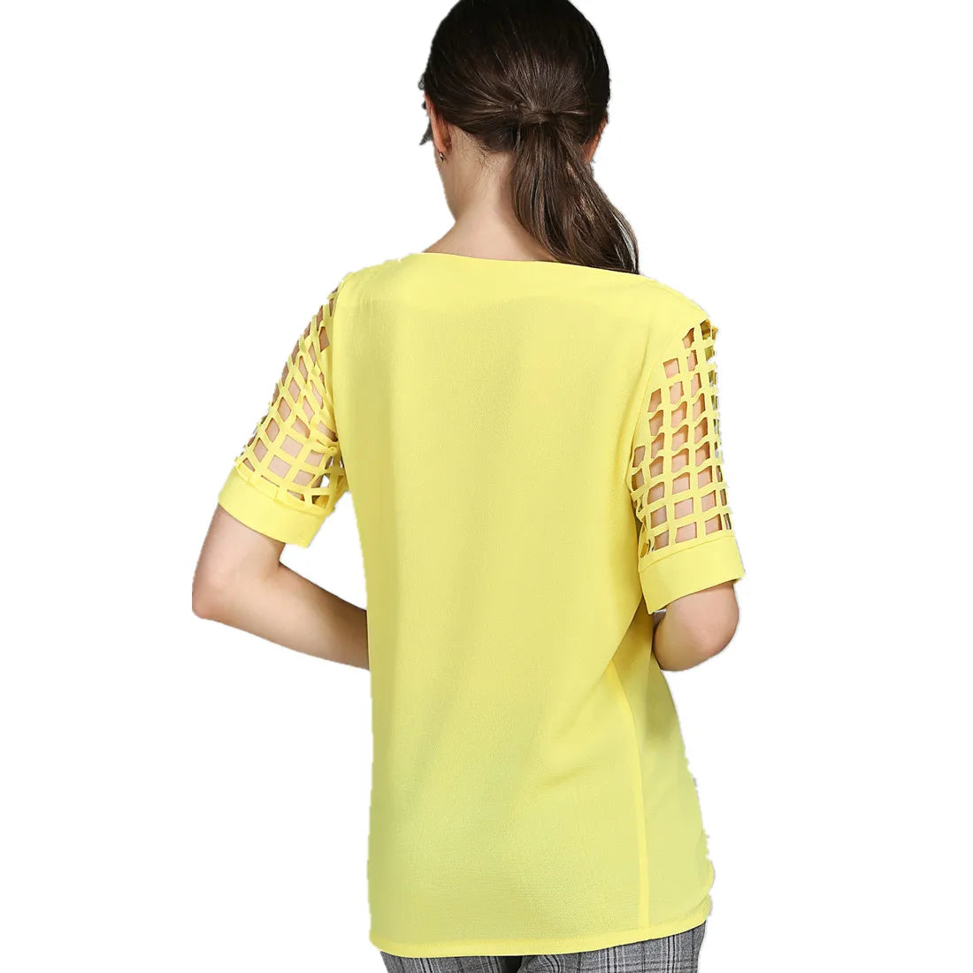Summer Fashion Women Blouses & Shirts Hollow Out Sleeve Slash Neck Chiffon Blouse Plus Size