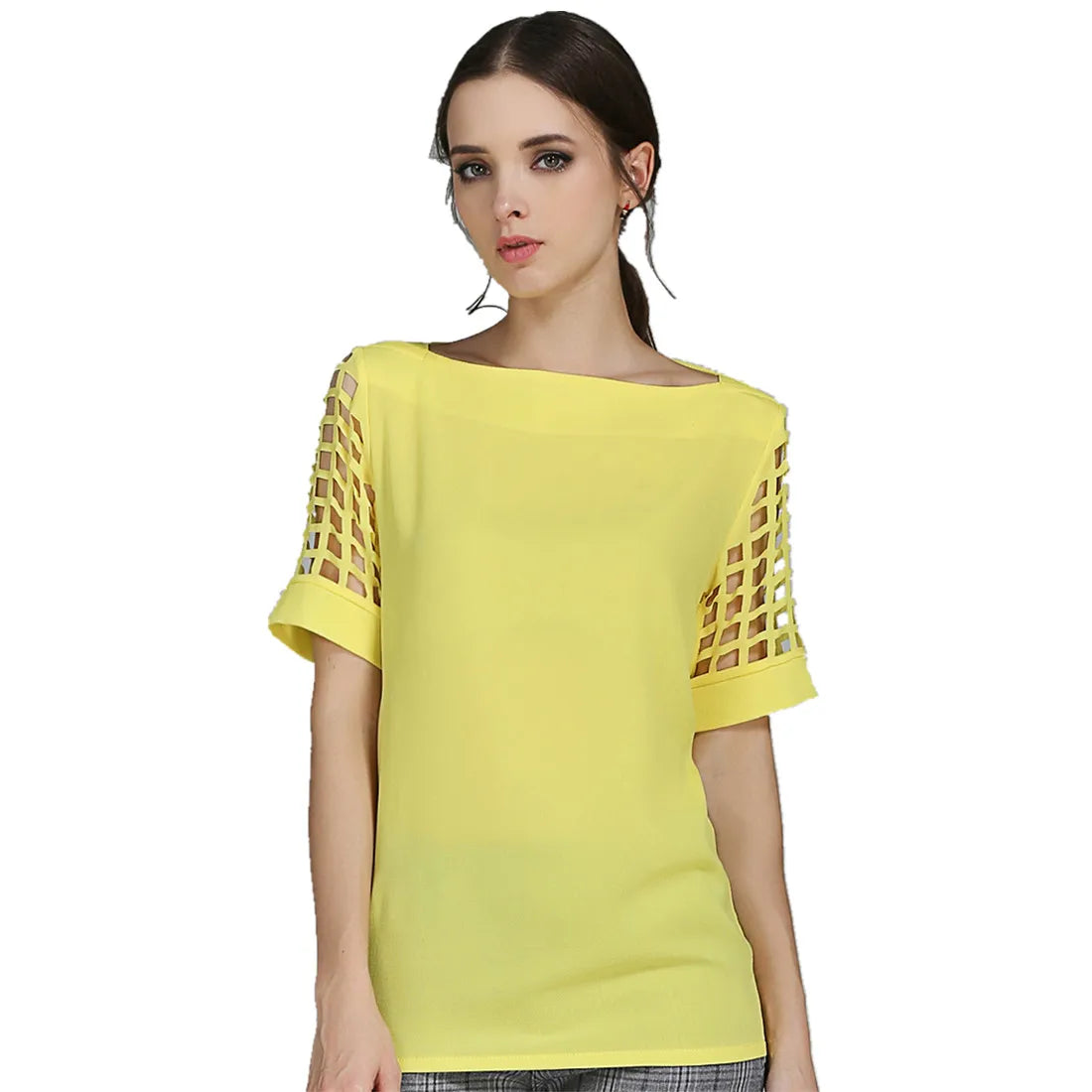 Summer Fashion Women Blouses & Shirts Hollow Out Sleeve Slash Neck Chiffon Blouse Plus Size